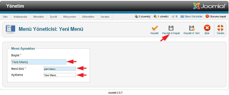 Joomla 2.5 Menü ve Menü Öğesi Oluşturma