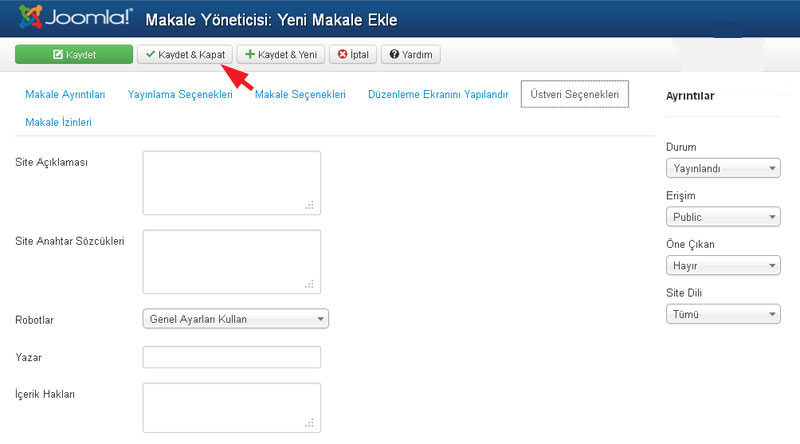 Joomla 3.0 İçerik Makale Oluşturma