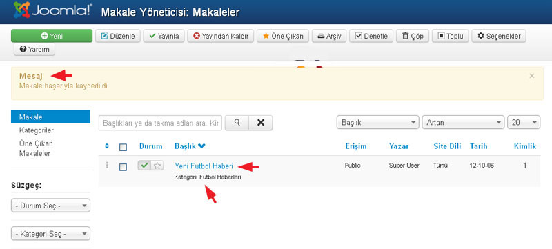 Joomla 3.0 İçerik Makale Oluşturma